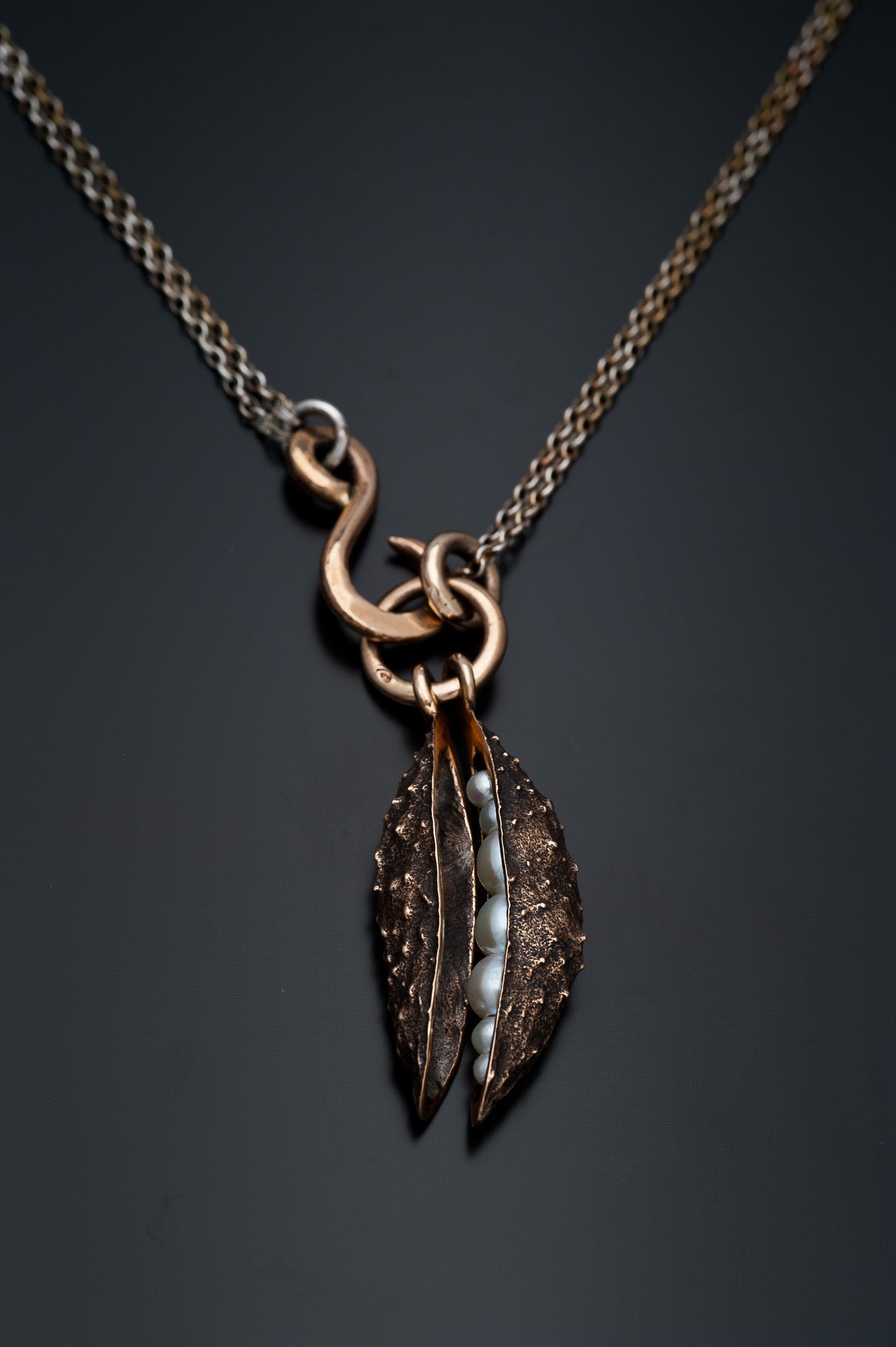 Juvelisto Design Bronze African Pod Pendant with Freshwater Pearls