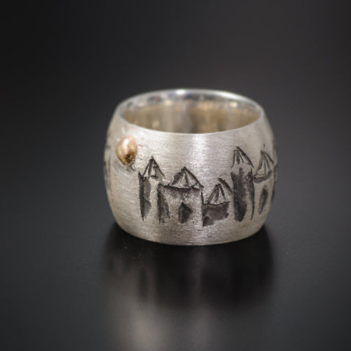 Silver Ring Houses with gold sun - Juvelisto - Ring - Juvelisto Design - 1