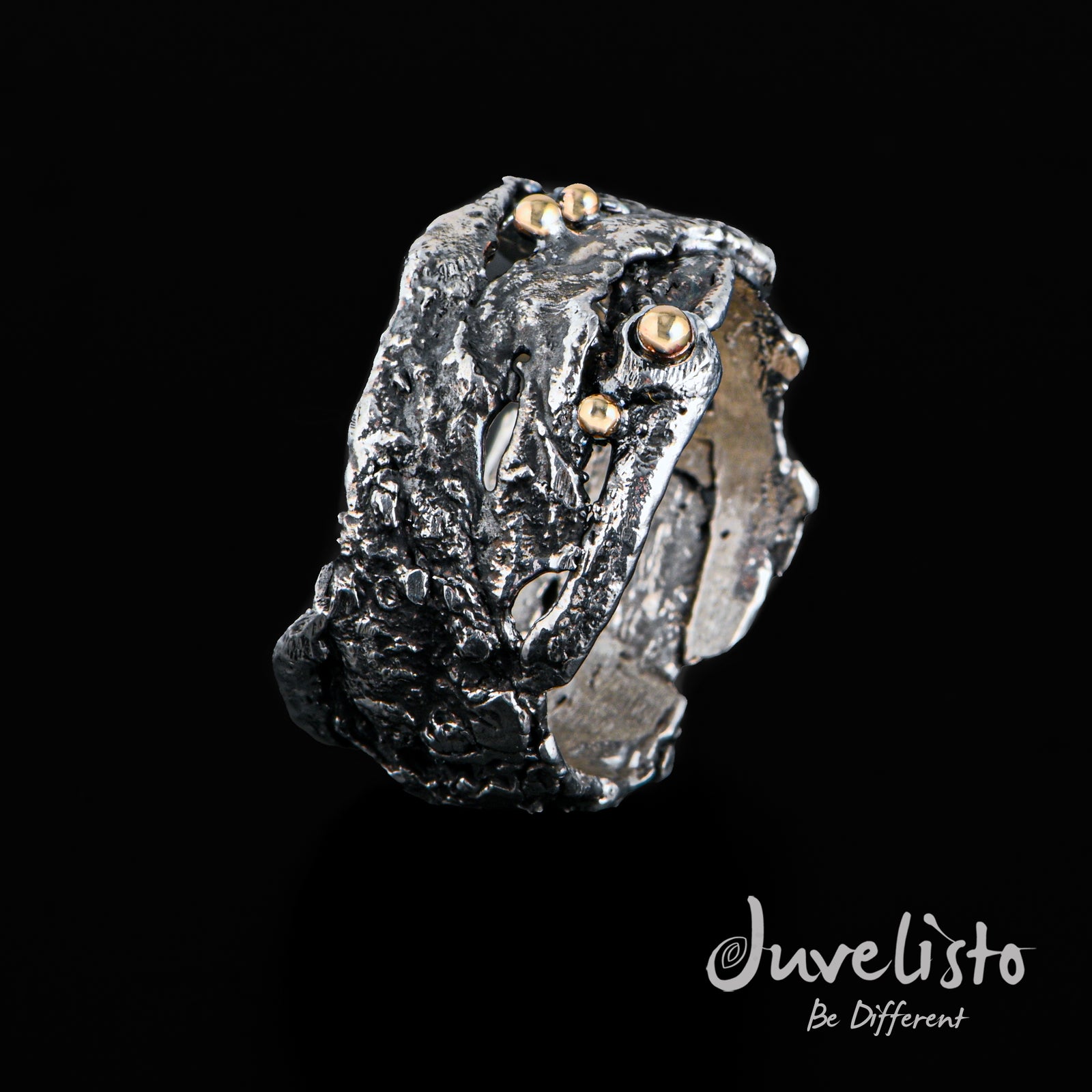 Sterling Silver Organic Oxidized Band with Bronze Beads