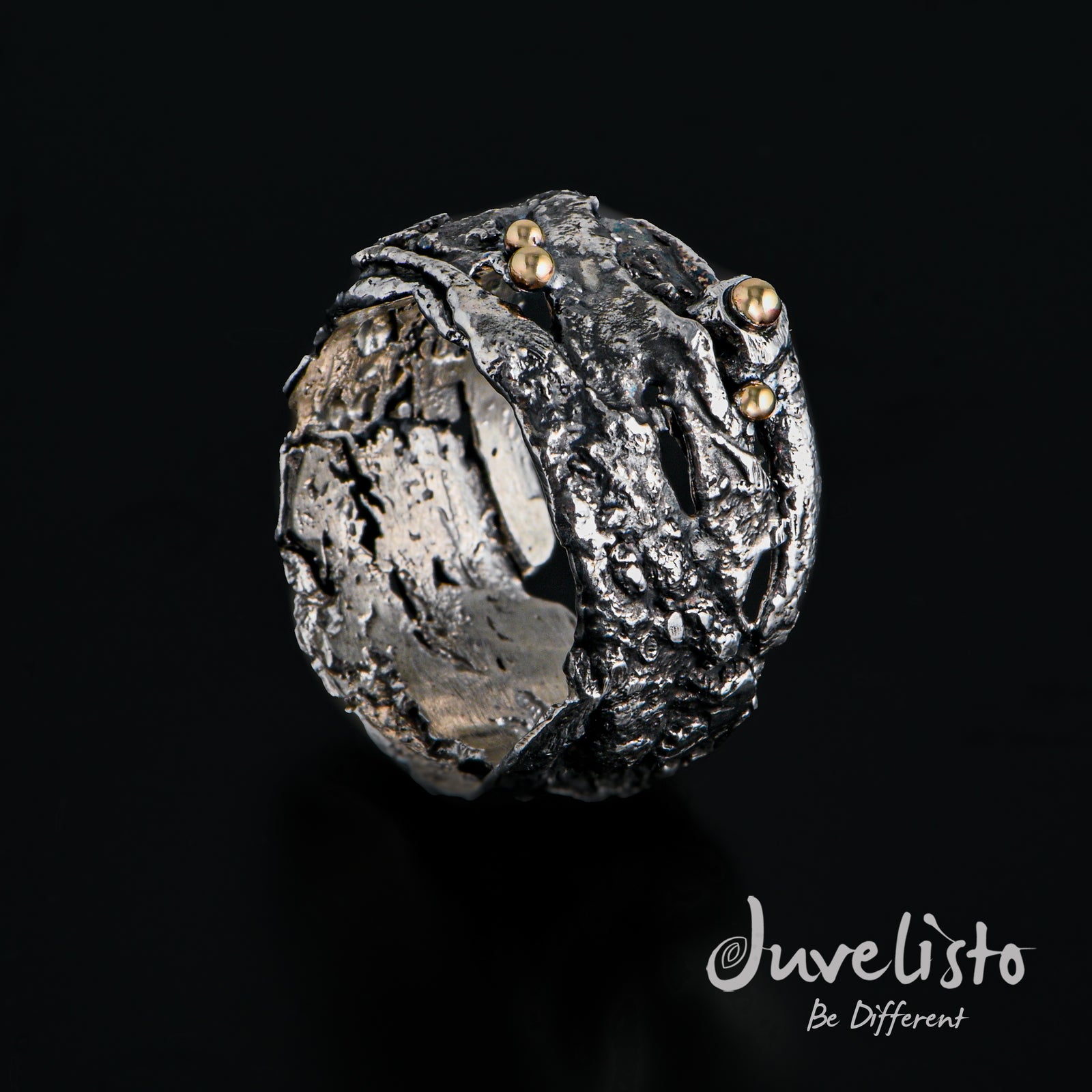 Sterling Silver Organic Oxidized Band with Bronze Beads