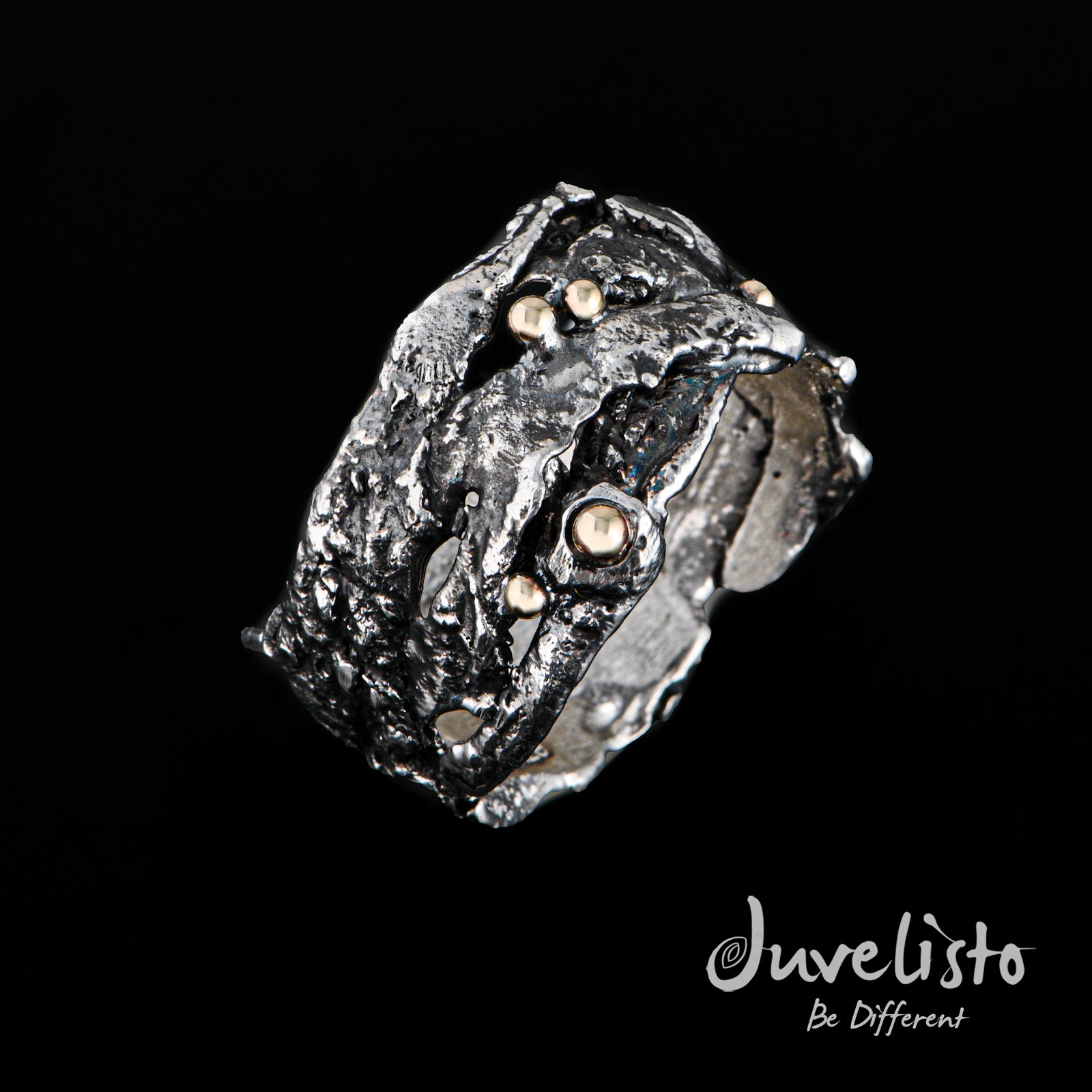 Sterling Silver Organic Oxidized Band with Bronze Beads