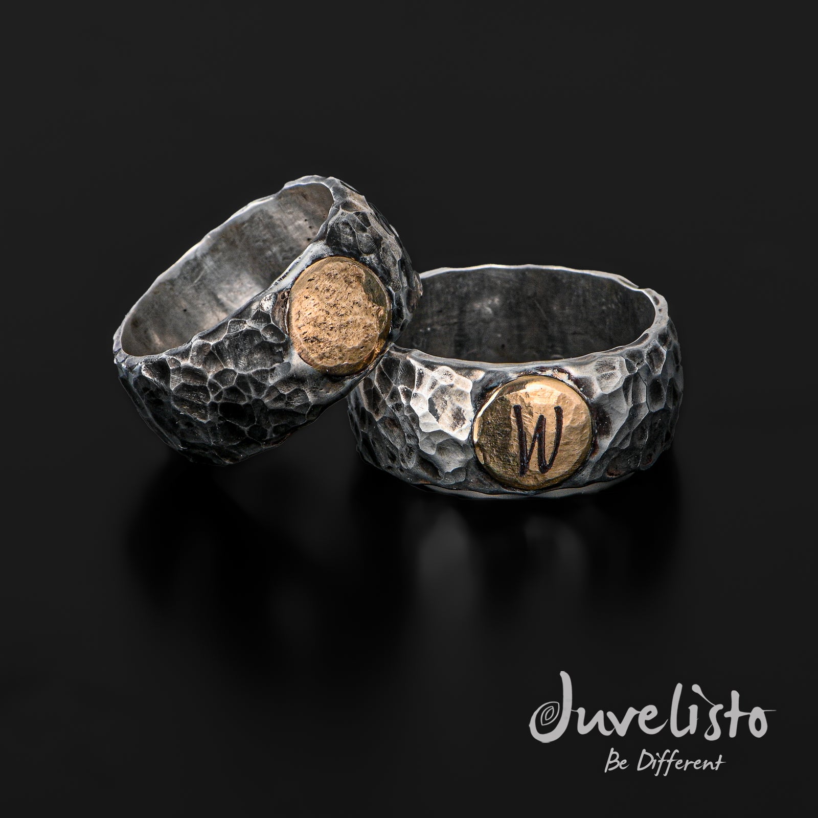 Juvelisto Design | Oxidized Sterling Silver and Gold Hammered Band