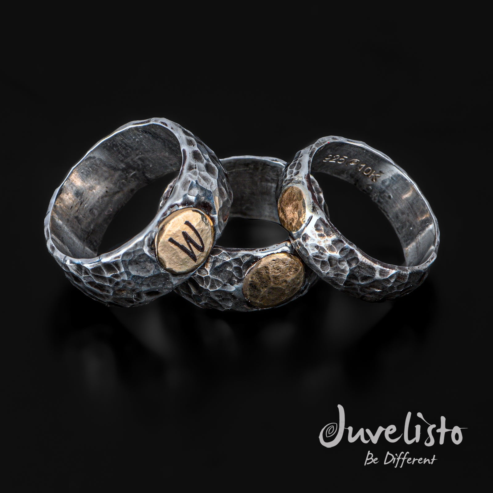 Juvelisto Design | Oxidized Sterling Silver and Gold Hammered Band