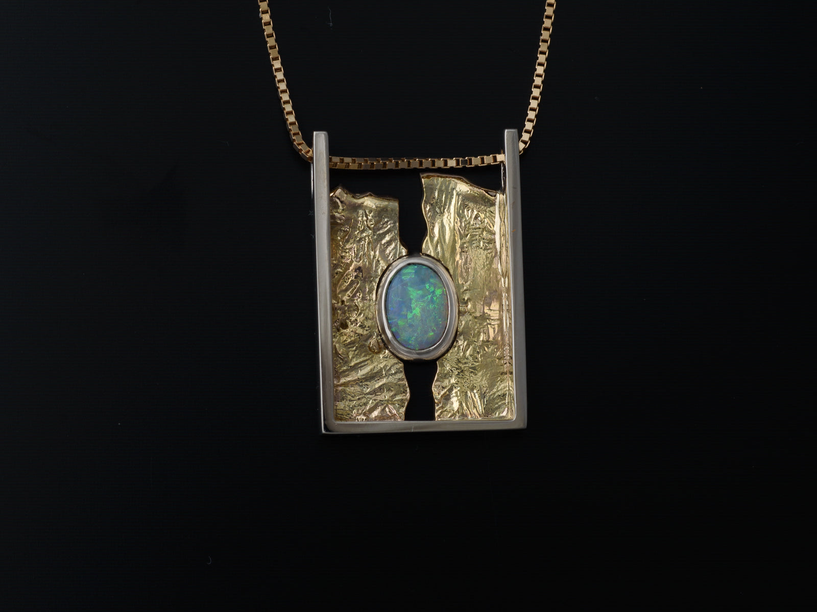 Juvelisto Design | Australian Opal Pendant in White and Yellow 14K Gold