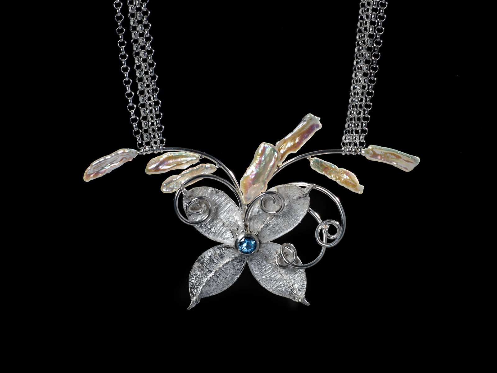 Juvelisto Design | Sterling Silver Necklace with London Blue Topaz Organic Biwa