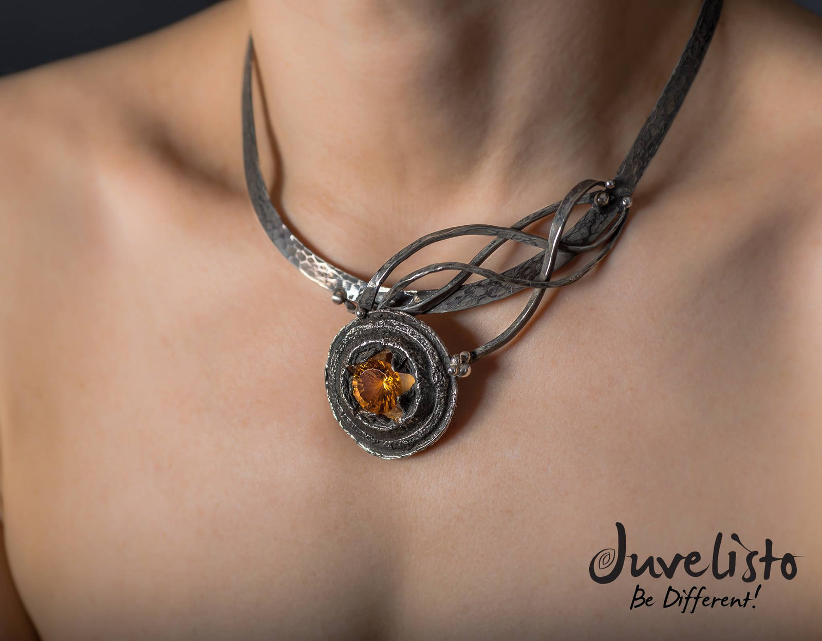 Necklace - JD Sterling Silver Natures Star Bezel Necklace With Golden Citrine JDNL048