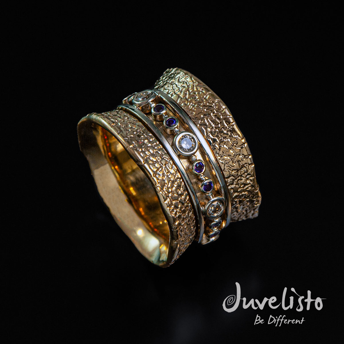 Juvelisto Design Vancouver - Meditation Spinner Ring in gold with Diamonds and Amethysts