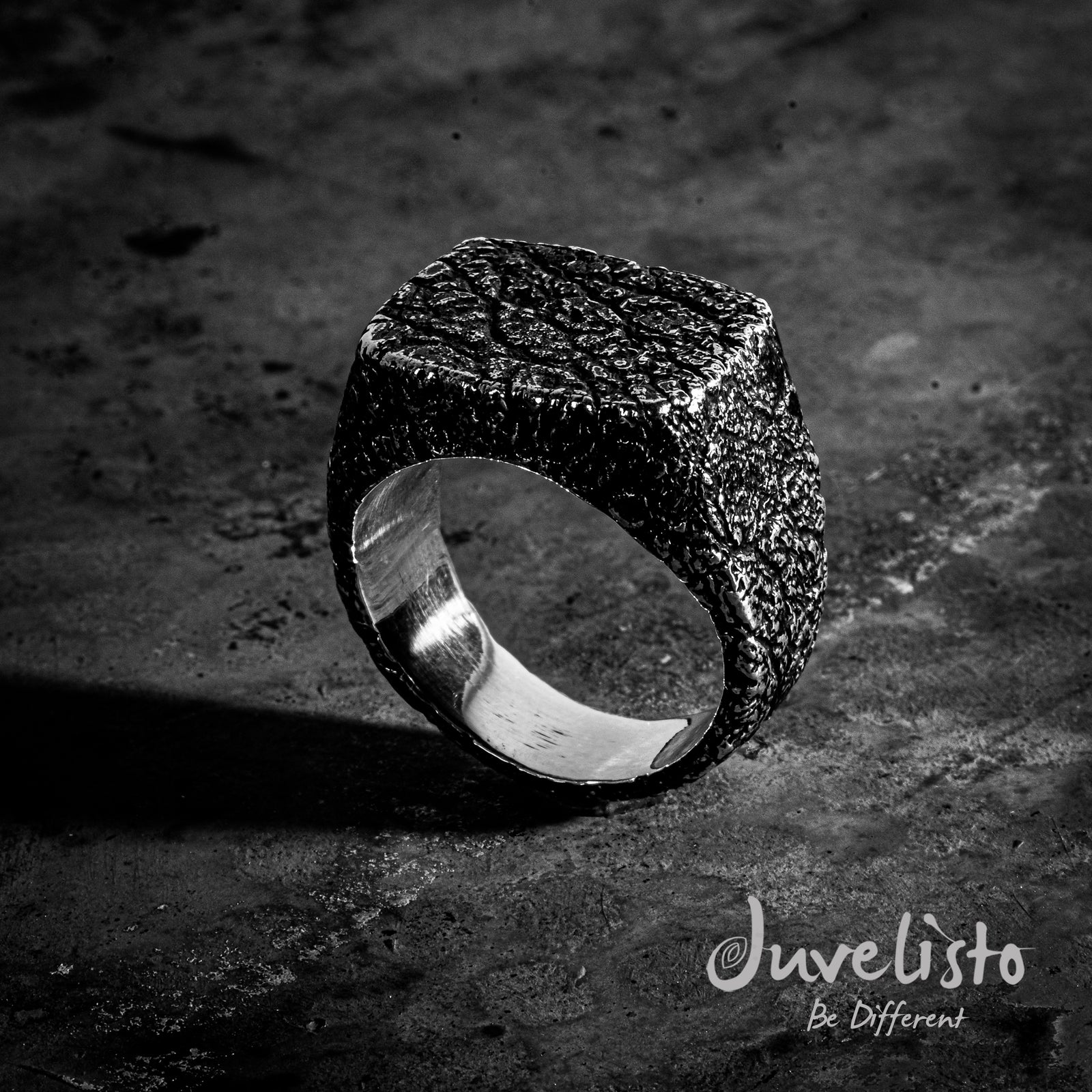Juvelisto Design | Oxidized Sterling Silver Crackled Earth Signet Ring
