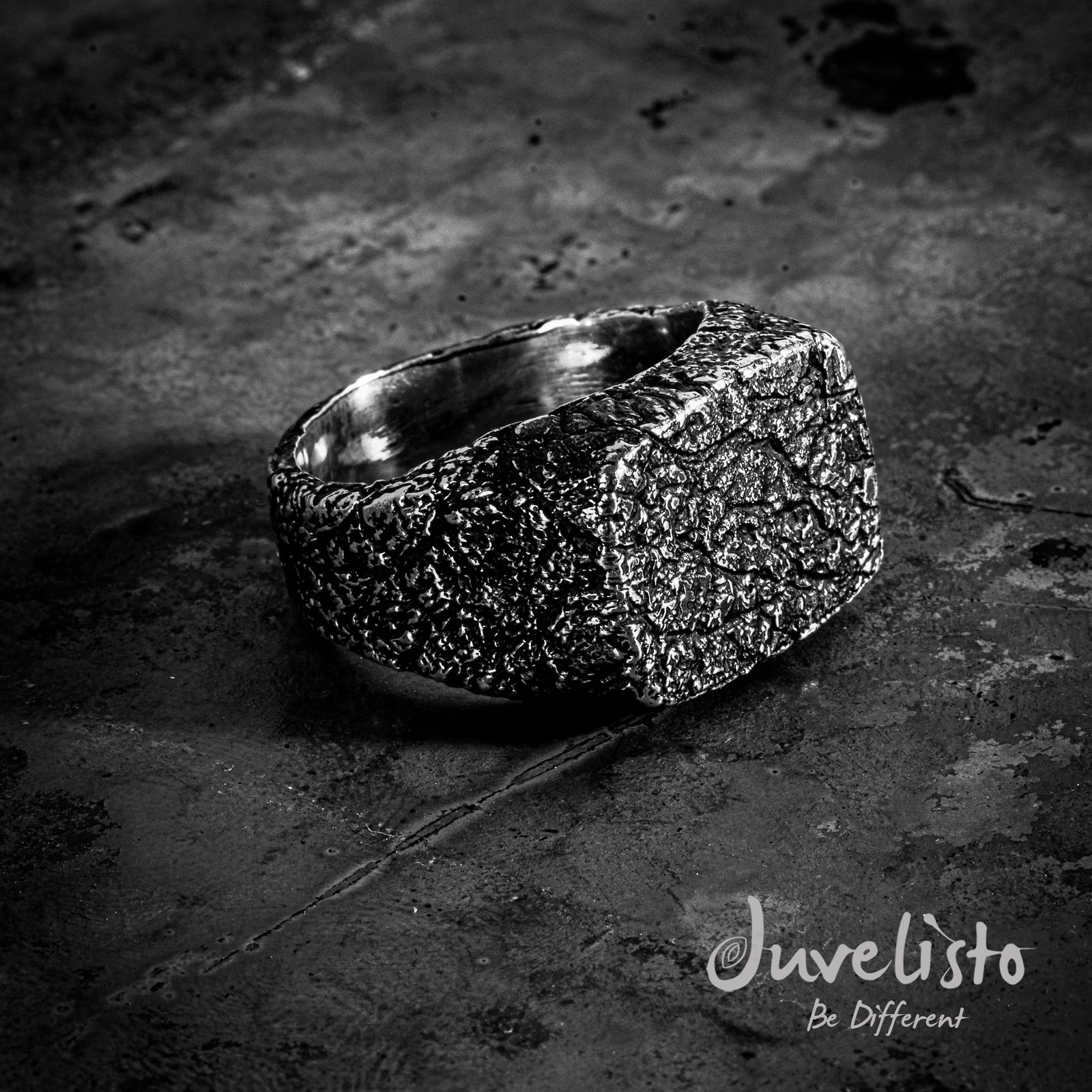 Juvelisto Design | Oxidized Sterling Silver Crackled Earth Signet Ring