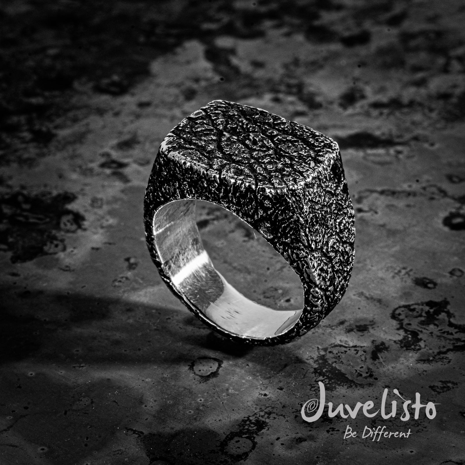 Juvelisto Design | Oxidized Sterling Silver Crackled Earth Signet Ring