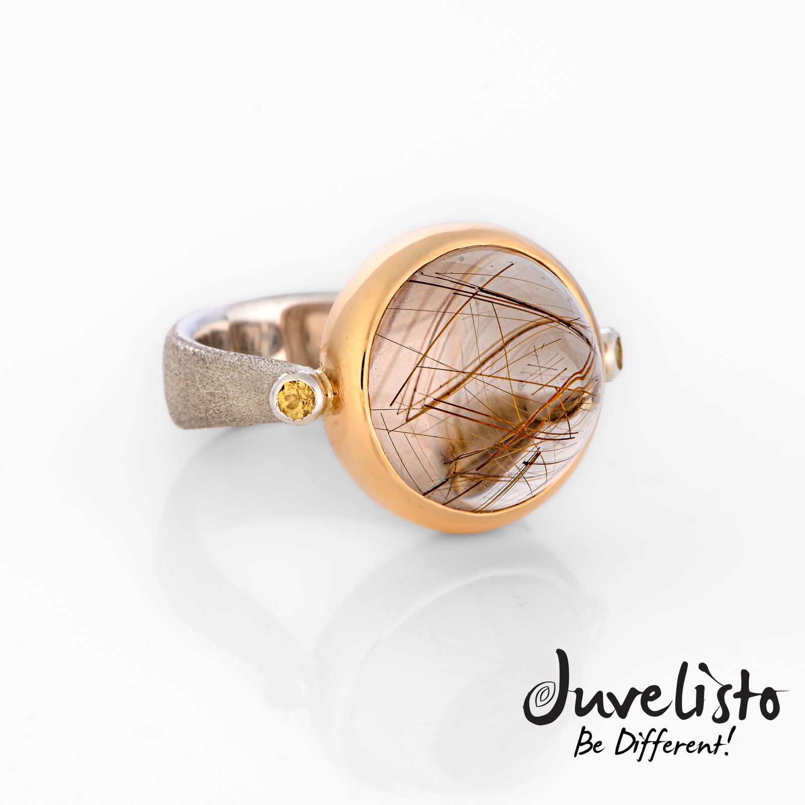 14K Yellow Gold & Silver Rutilated Quartz Ring
