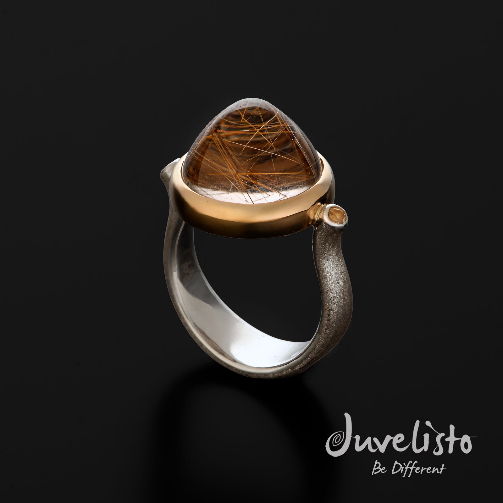 14K Yellow Gold & Silver Rutilated Quartz Ring