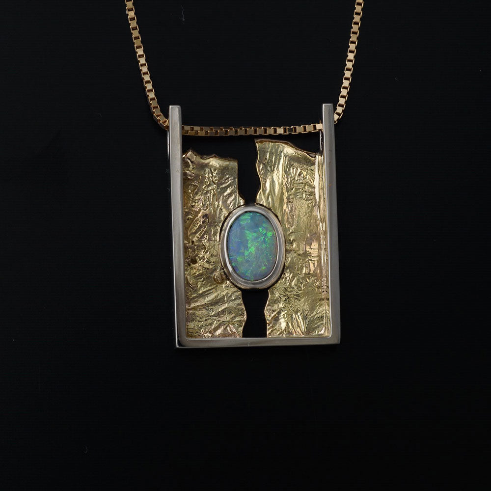Juvelisto Design | Australian Opal Pendant in White and Yellow 14K Gold