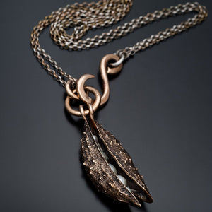 Juvelisto Design Bronze African Pod Pendant with Freshwater Pearls