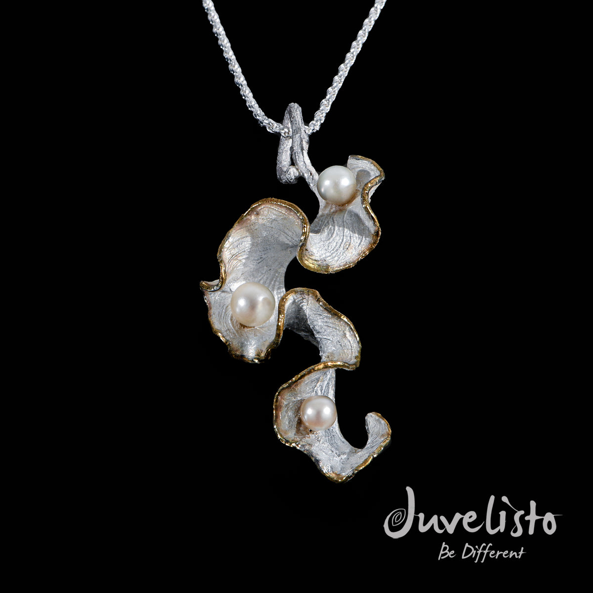 Sterling Silver Gold Plated Wavy Leaf Pendant