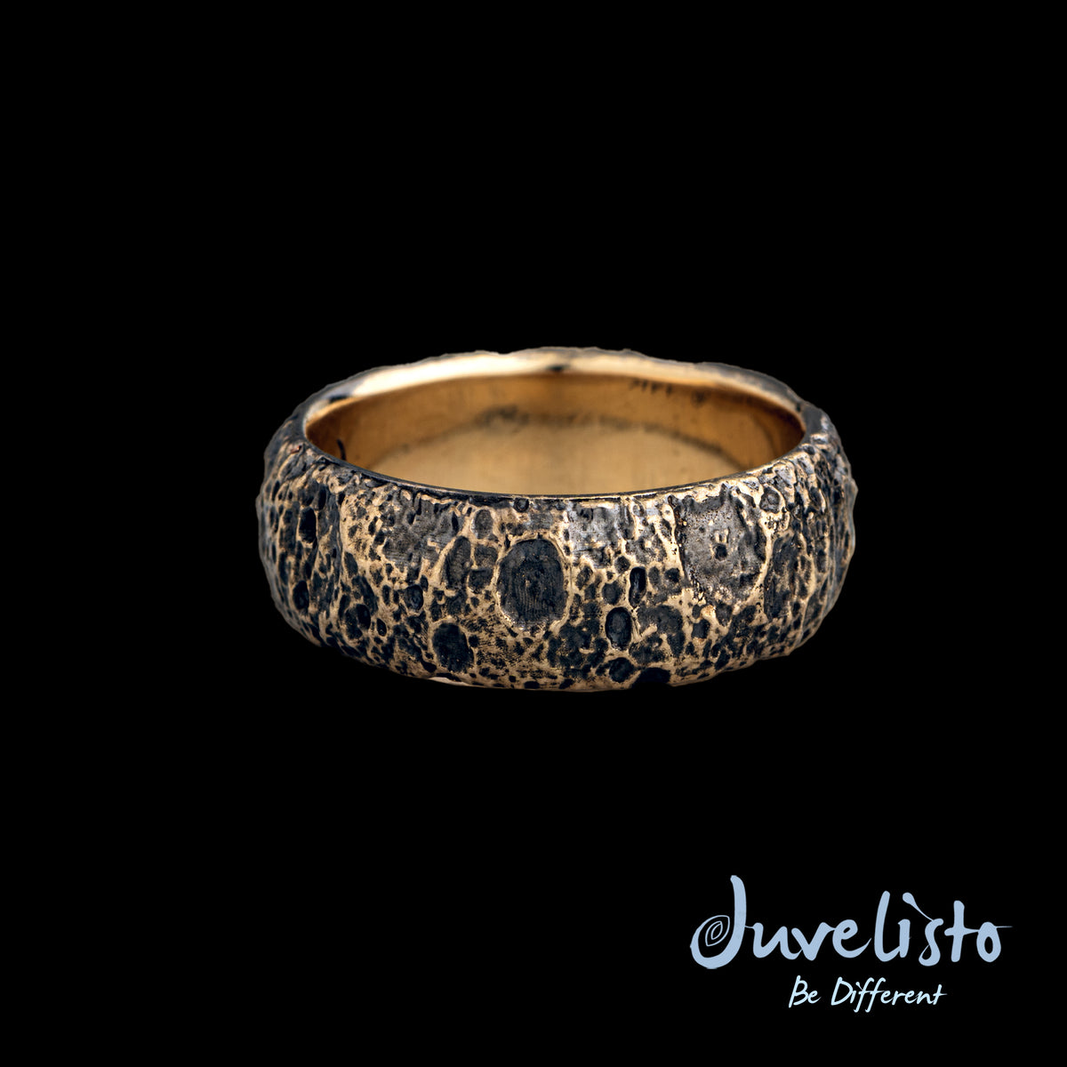 14K Yellow Gold Moonscape Ring &quot;The Dark Side Of The Moon&quot; unique moonscape wide band ring