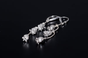 Triple Poppy Pod dangle earrings in Silver - Juvelisto - Earrings - Juvelisto Design - 3