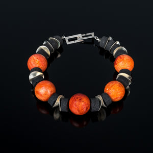 Oversized coral and lava beads, sterling silver clasp. - Juvelisto - Necklace - Juvelisto Design - 1