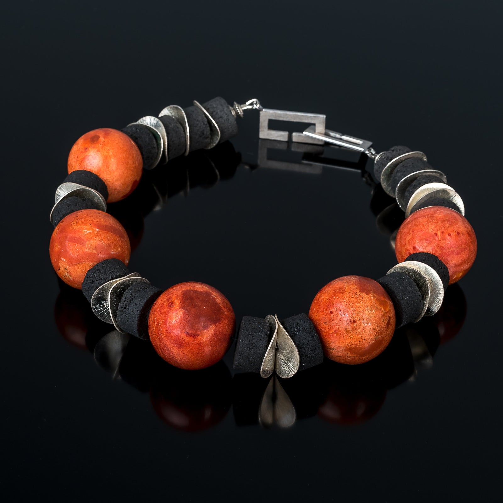 Oversized coral and lava beads, sterling silver clasp. - Juvelisto - Necklace - Juvelisto Design - 1