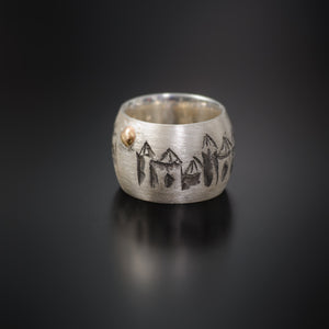 Silver Ring Houses with gold sun - Juvelisto - Ring - Juvelisto Design - 1