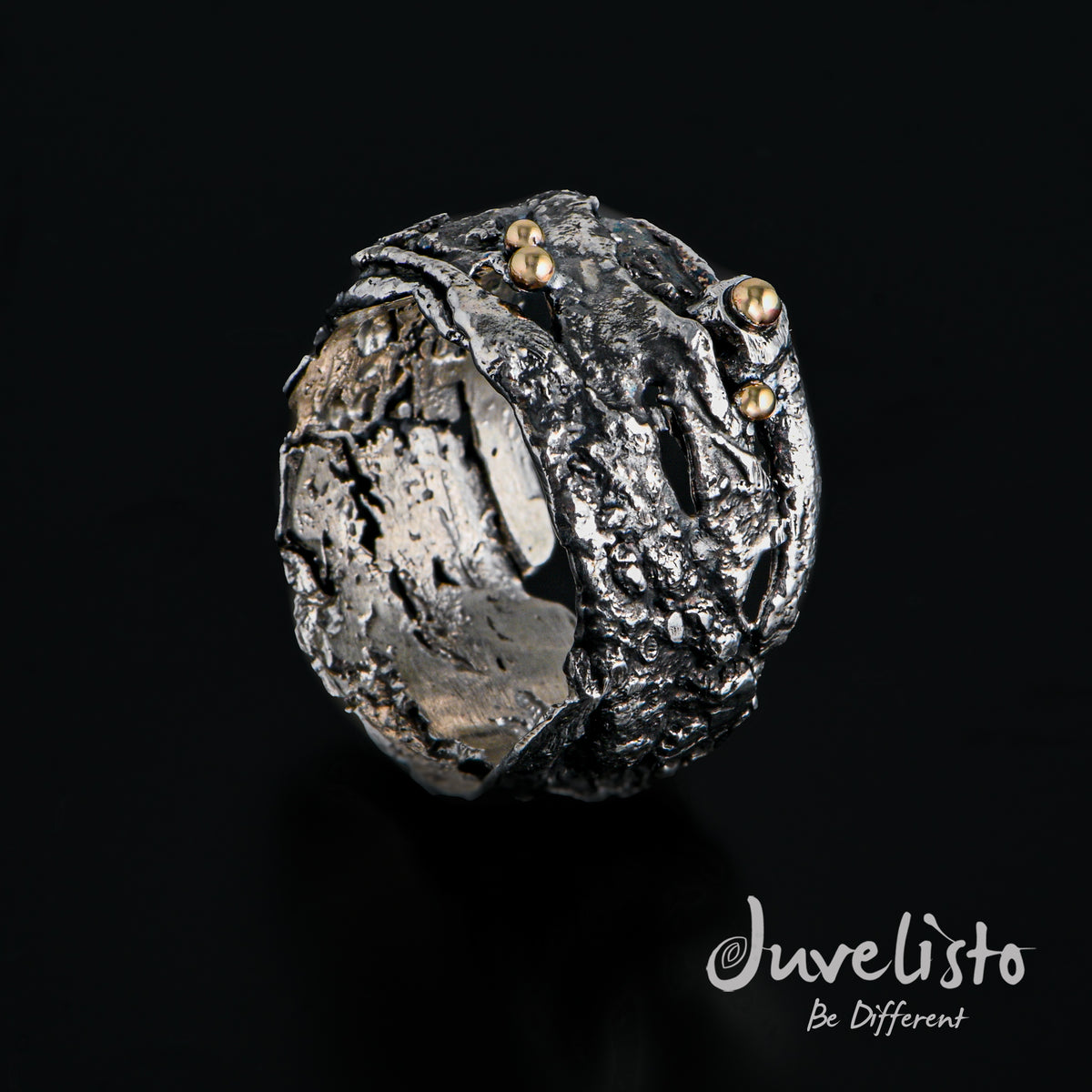  Sterling Silver Organic Oxidized Band with Bronze Beads