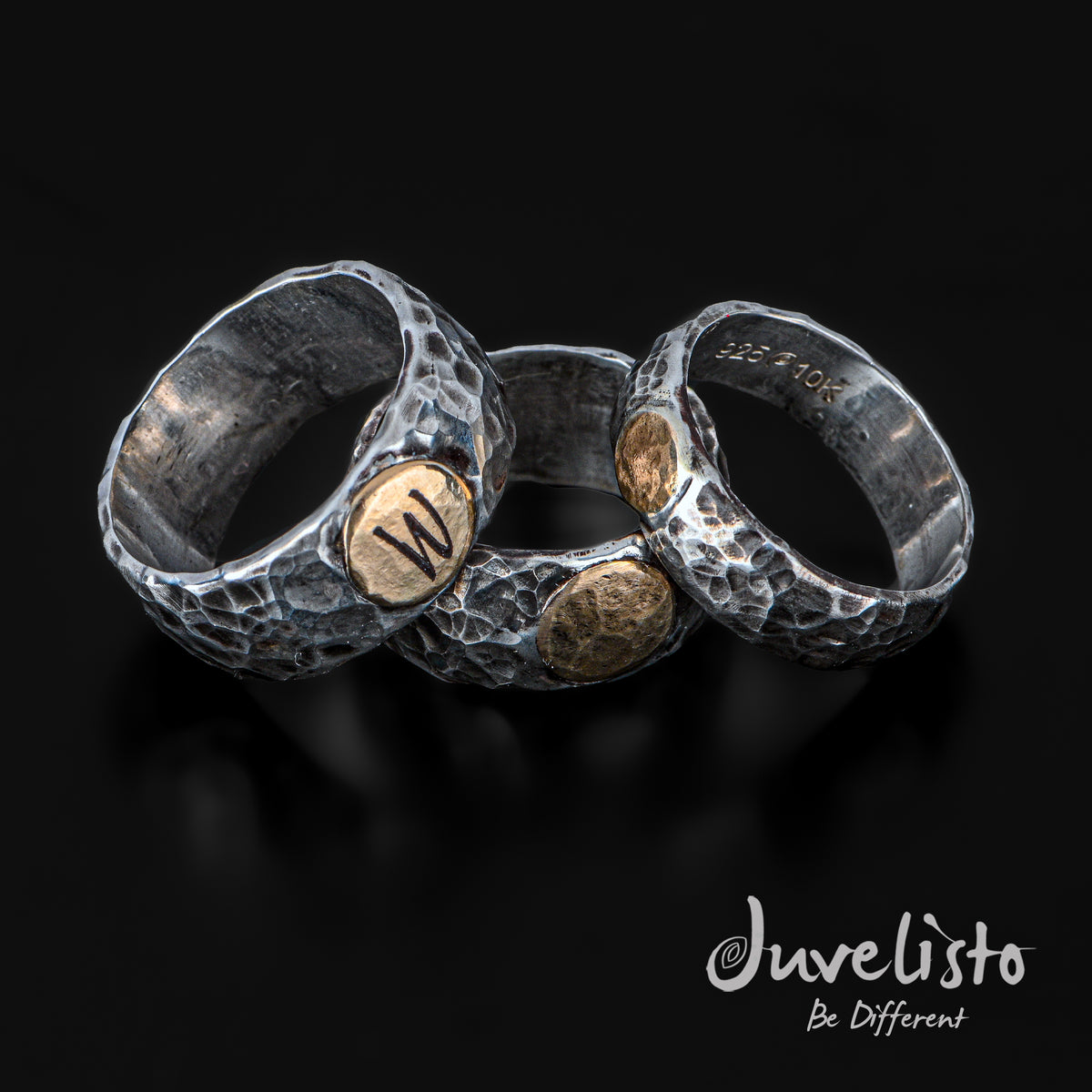 Juvelisto Design | Oxidized Sterling Silver and Gold Hammered Band