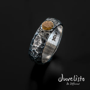 Juvelisto Design | Oxidized Sterling Silver and Gold Hammered Band
