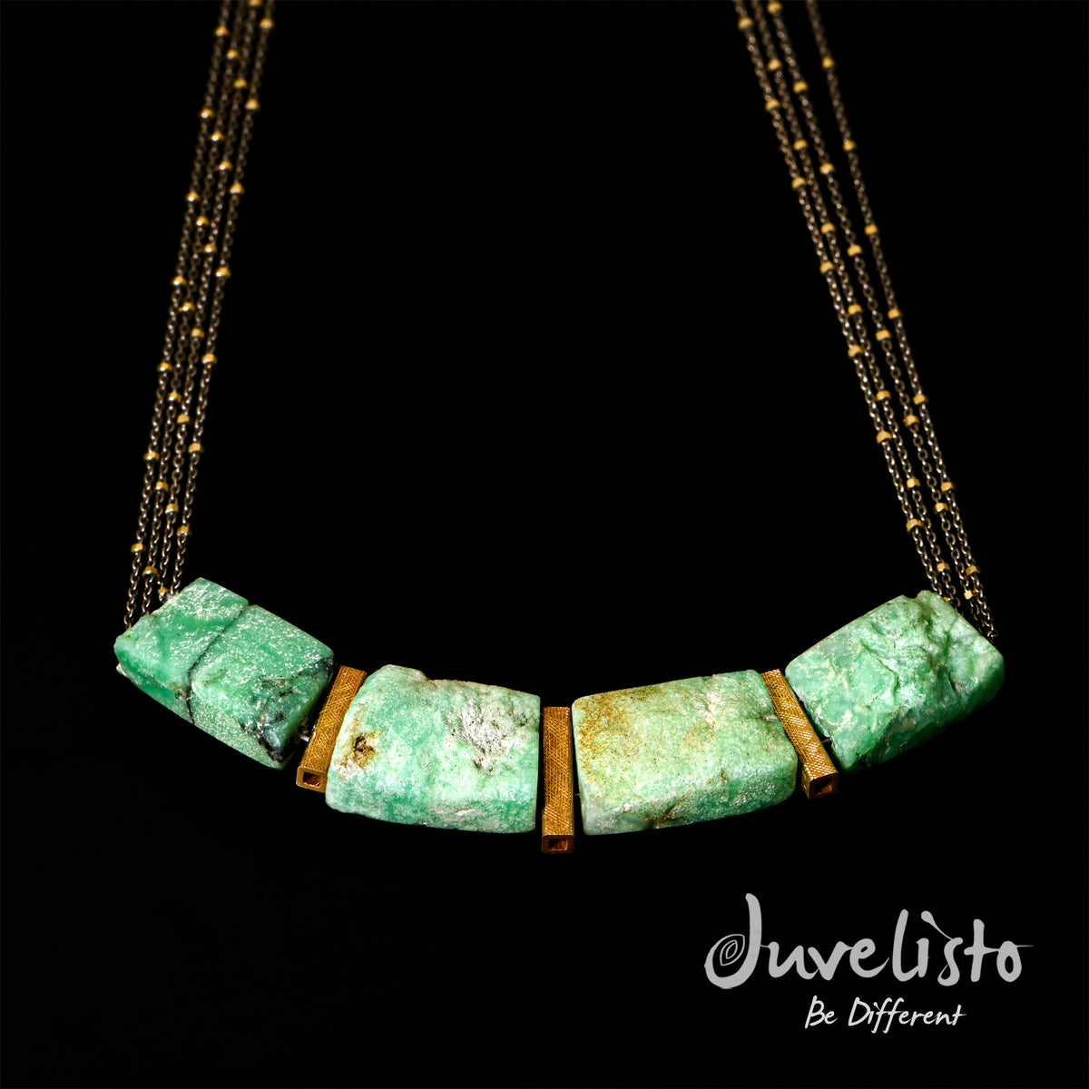 Juvelisto Design Chrysoprase Necklace w/ Sterling Silver &amp; GP Chain