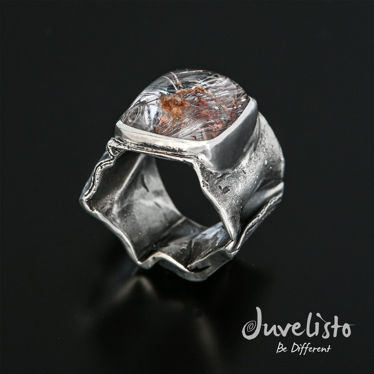 Juvelisto Design | Sterling Silver Folded Ring w/ Rutilated Quartz