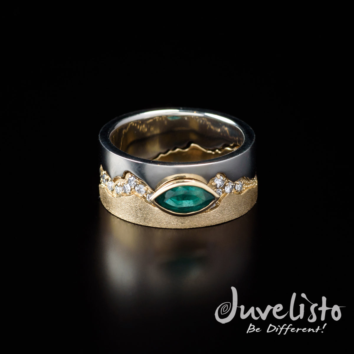Juvelisto Design 18kt Yellow &amp; White Gold Emerald Ring