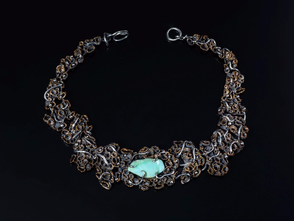 Juvelisto Design  Bronze, Silver, and Chrysophrase Barnacle Necklace
