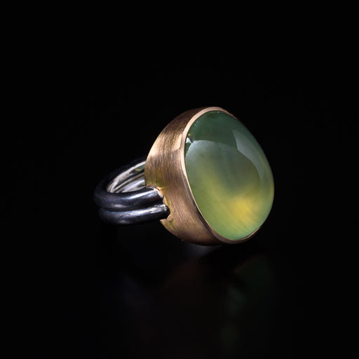 Juvelisto Design  Sterling Silver & 14kt Yellow Gold Bezel Set Prehnite Ring