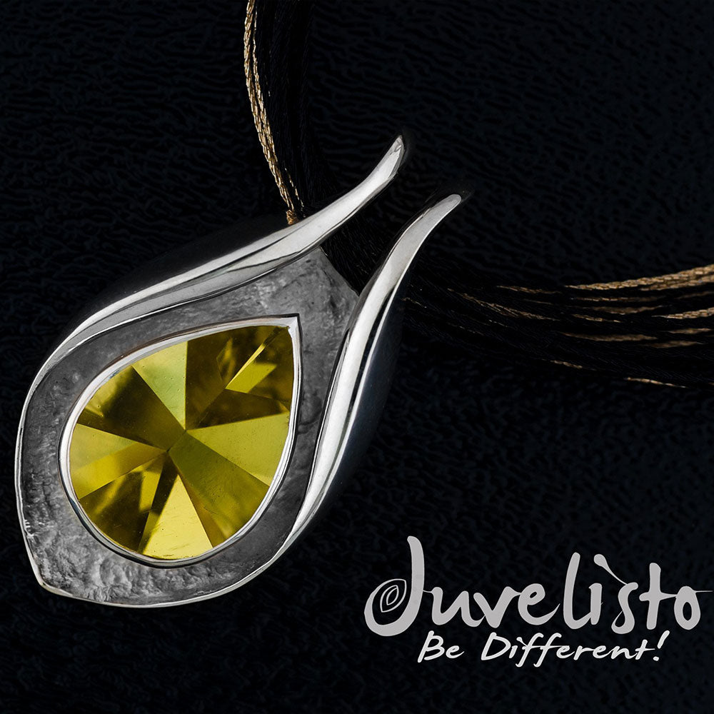 Juvelisto Design Lemon Quartz Sterling Silver Pendant on Italian Made Collar Necklace