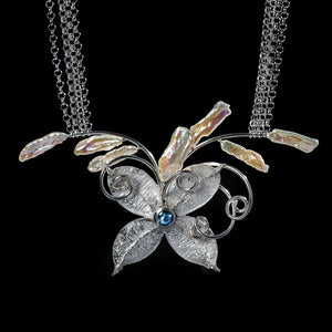 Juvelisto Design Sterling Silver Necklace with London Blue Topaz Organic Biwa