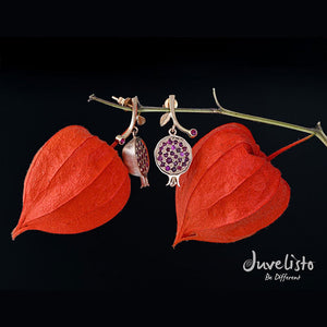 Juvelisto Design | 18K Gold Pomegranate Earrings with Rubies