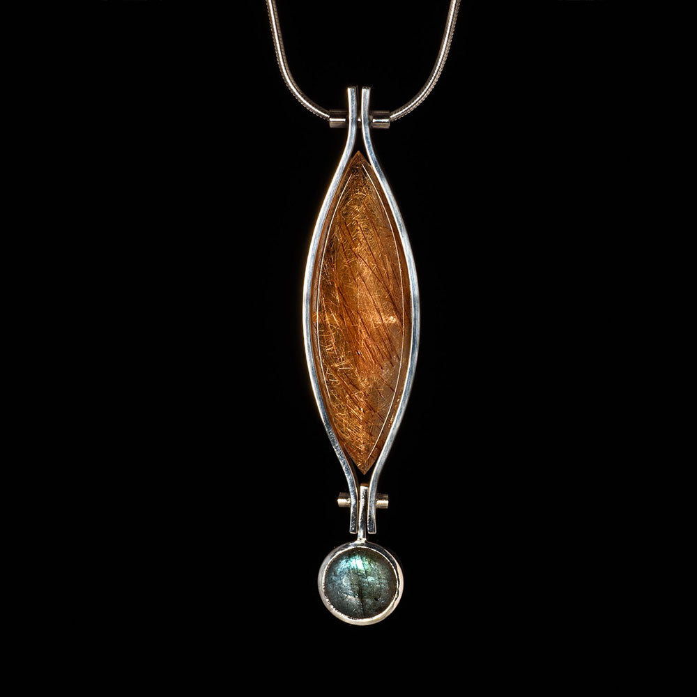 Juvelisto Design Sterling Silver Rutilated Quartz &amp; Labradorite Necklace