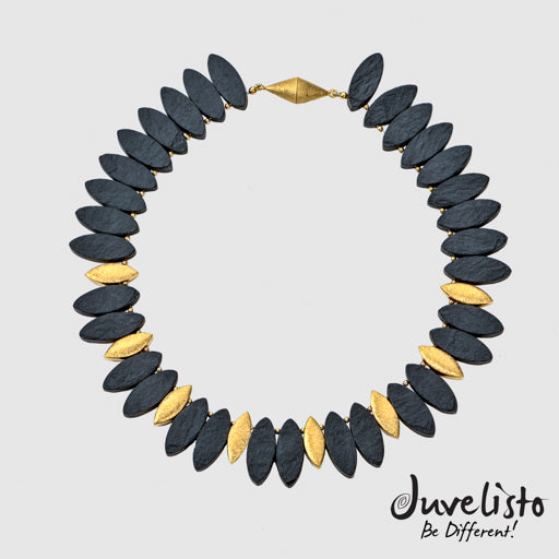 Juvelisto Design | Black Onyx and Gold Plated Marquis Necklace