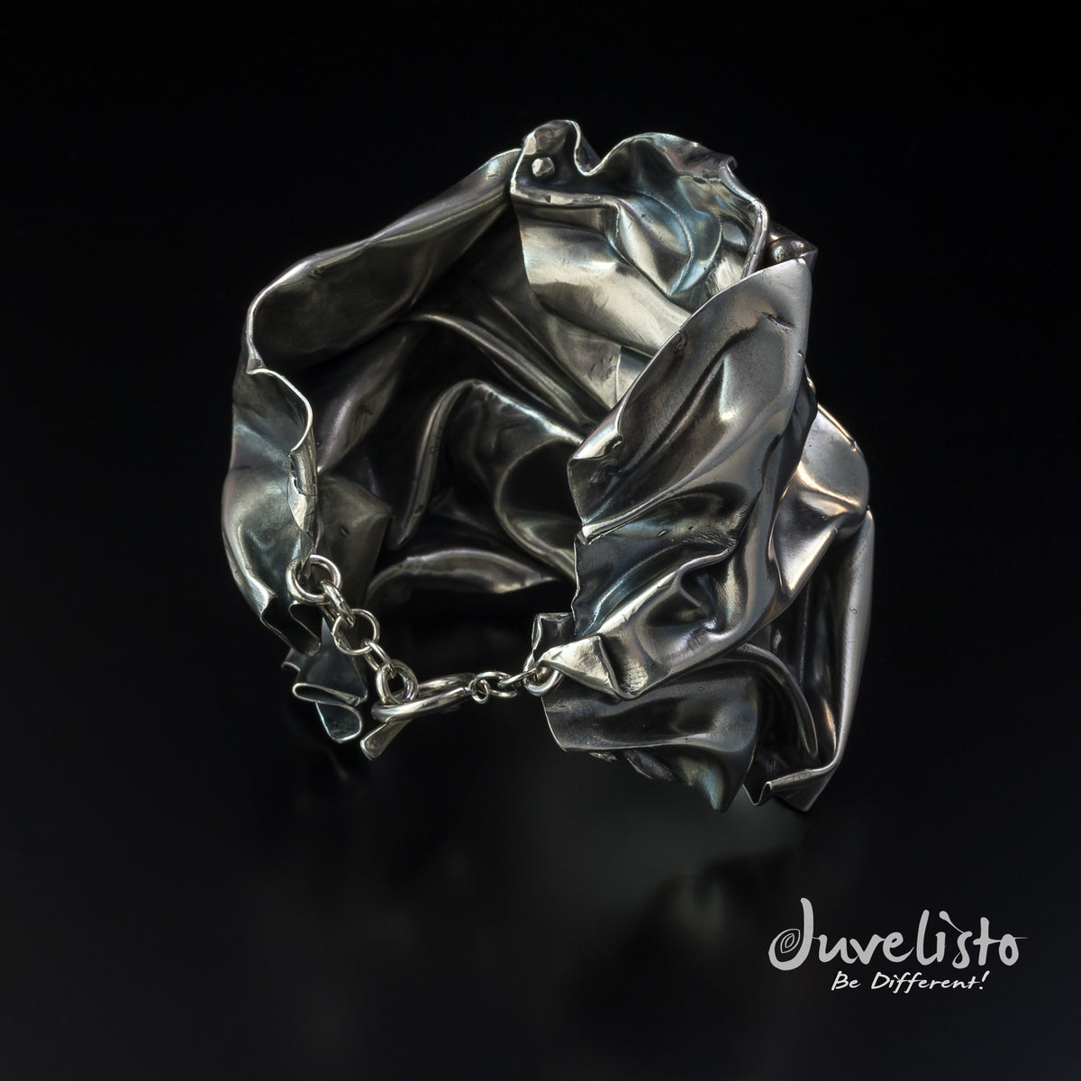 Bracelet - JDC Modern Sterling Silver Oxidized Folded Cuff Bracelet