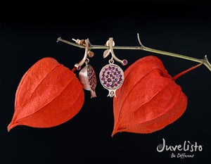 Juvelisto Design | 18K Gold Pomegranate Earrings with Rubies