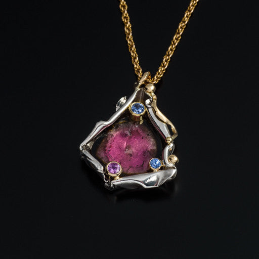 Pendant - JDC Sterling Silver And Gold Pendant With Tourmaline And Sapphires