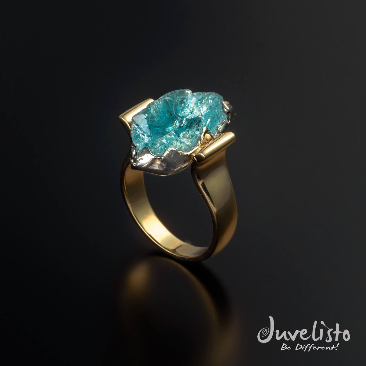 Ring - Gold Ring With Natural Rough African Aquamarine. JD