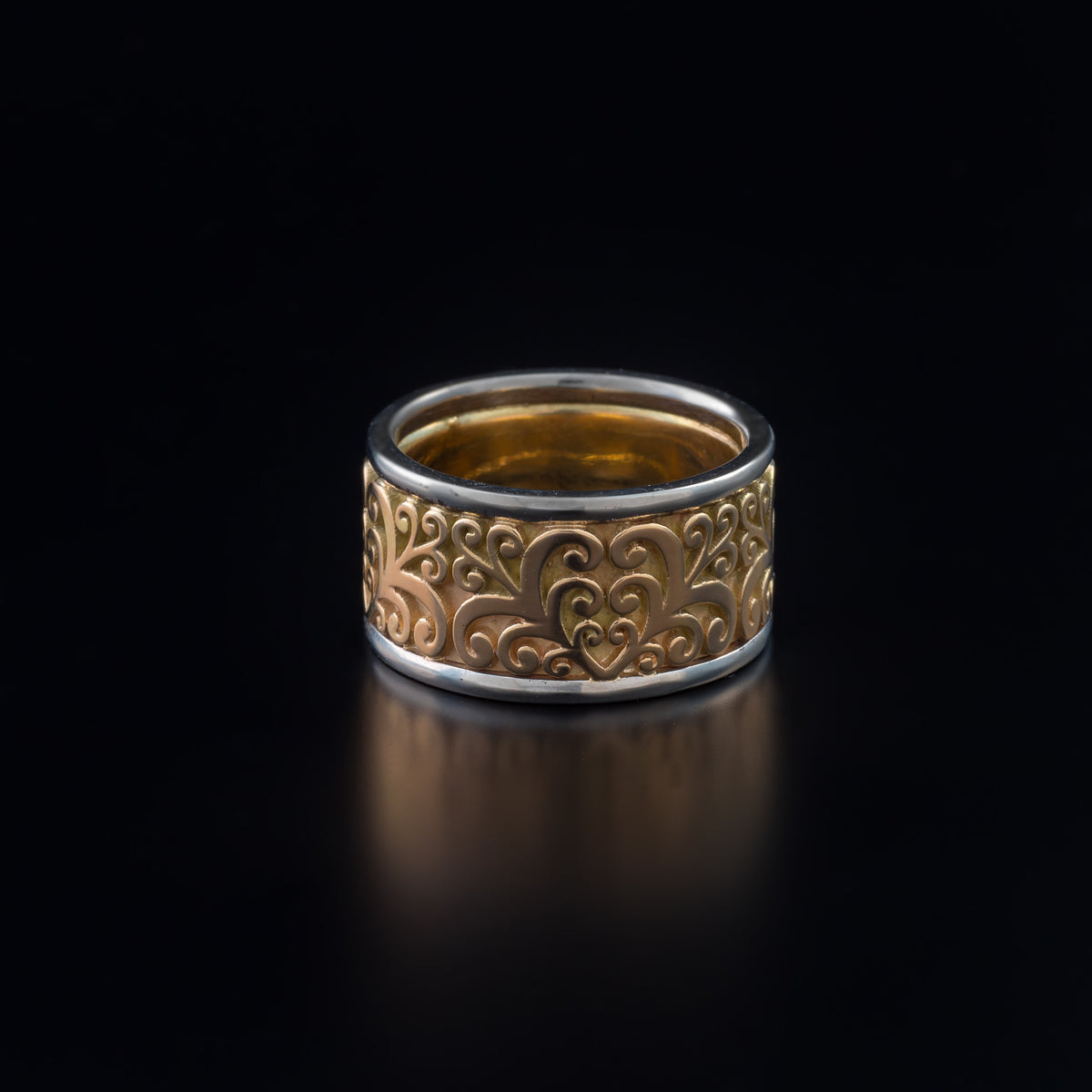 Juvelisto Design 14K Yellow + White Gold Damask Style Band